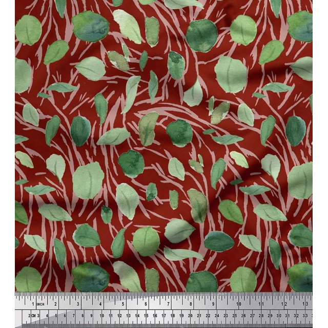 Soimoi Tissu en Velours Rouge Imprimé Feuilles de Chou au Mètre 60 Pouces de Large