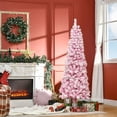 thumbnail image 2 of HOMCOM Snow Flocked Pencil Artificial Christmas Tree with Steel Base Pink, 2 of 10