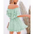 thumbnail image 3 of Women‘s Summer Off Shoulder Dress Pleated Flowy Neck Belt Printed Dress, 3 of 4