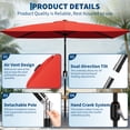 thumbnail image 3 of Garvee 10' x 6.5' Rectangular Patio Umbrella with Crank & Push Button Tilt, 6 Sturdy Ribs, Red, 3 of 7