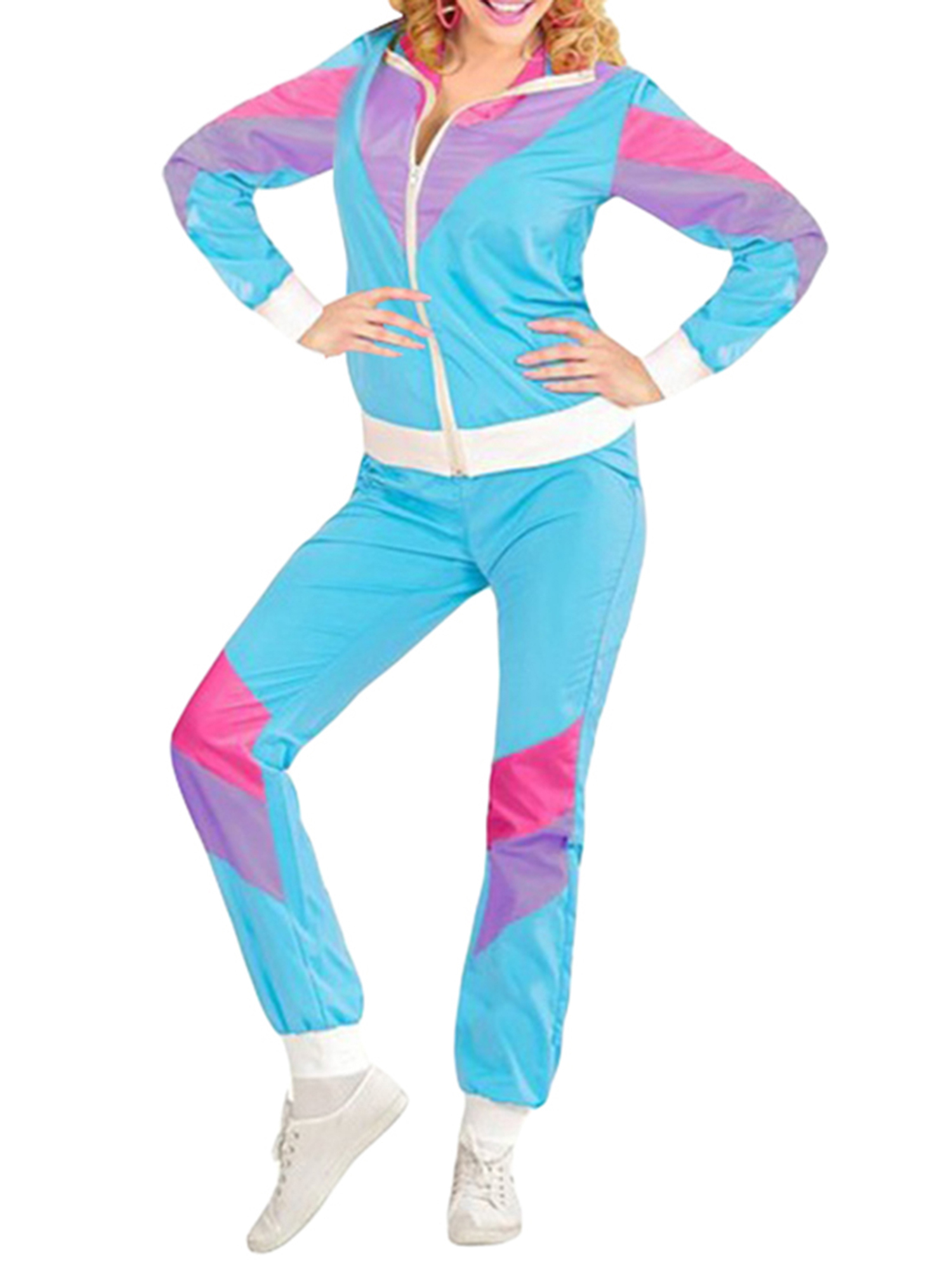 Fortune 90s Hip Hop Tracksuit, Patchwork Long Sleeve Coat Long Pants for Women