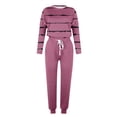 thumbnail image 5 of Mrat Two Piece Sweater Sets for Women 2 Piece Jogging Sets Striped Print Polyester Long Sleeve Sweatsuits Sets Two Piece Track Suits Drawstring High Waist Pants Set Comfy Outfits P-Wine M, 5 of 5