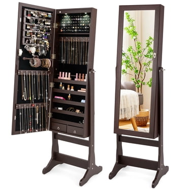 Costway Armoire de Rangement pour Bijoux Verrouillable avec Miroir, Organisateur d'Armoire avec Support, Lumières DEL