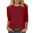 thumbnail image 1 of Moxiu Hauts à Oeillets Hauts pour Femmes Chemises à Manches 3/4 2025 T-Shirt Trois Quarts pour Dames Blouse à Col Rond Décontractée Ample Hauts de Sortie 95 % Polyester + 5 % Spandex, 1 of 7