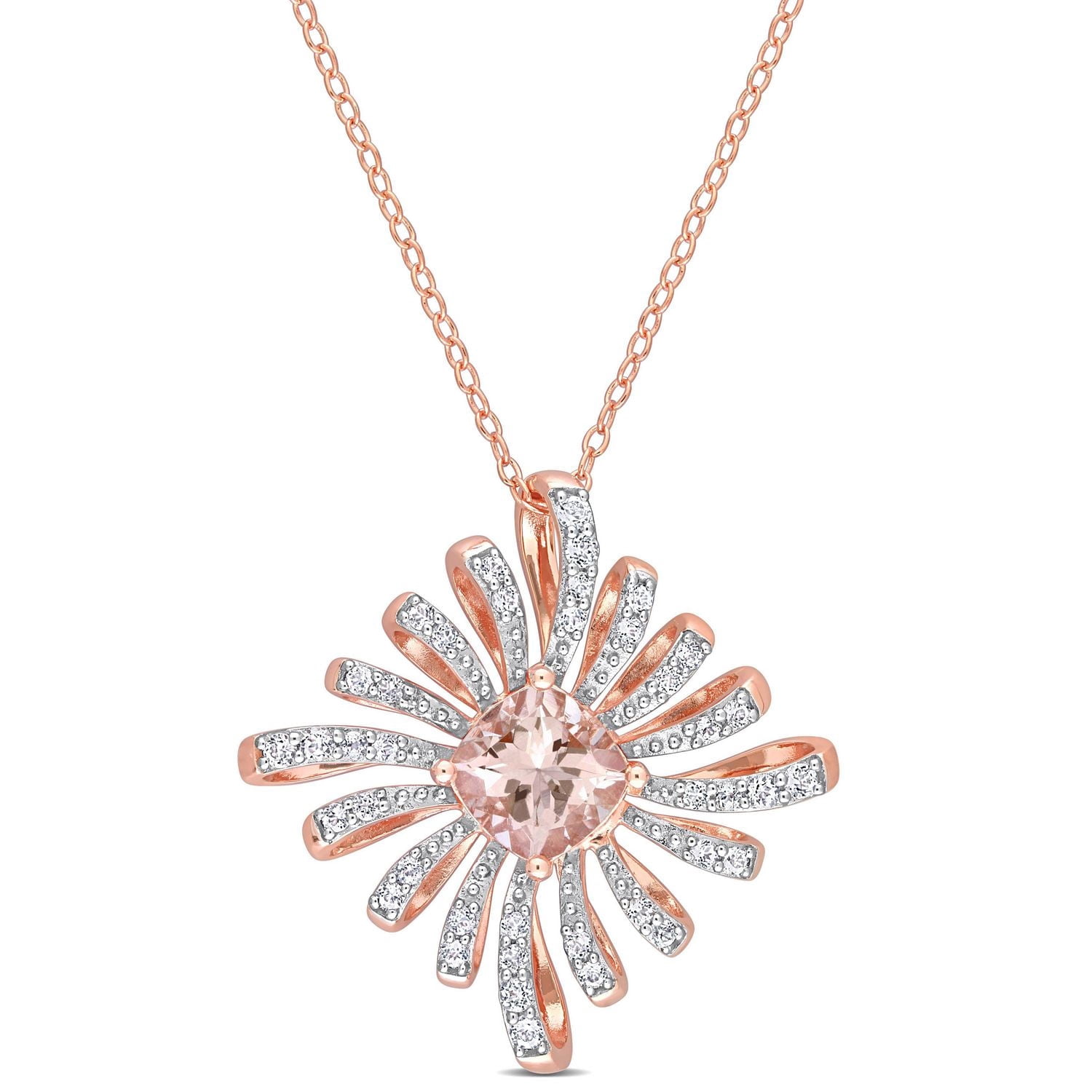 Miabella 2-1/5 Carat T.G.W. Morganite and White Topaz Rose Plated Sterling Silver Necklace