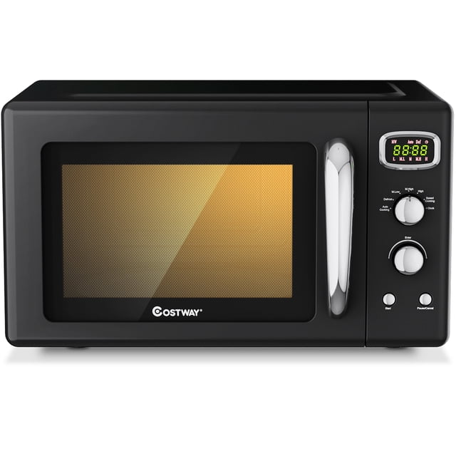 Costway Four à Micro-Ondes Rétro Compact de Comptoir 0,9 Pi3 900 W 8 Réglages de Cuisson Noir