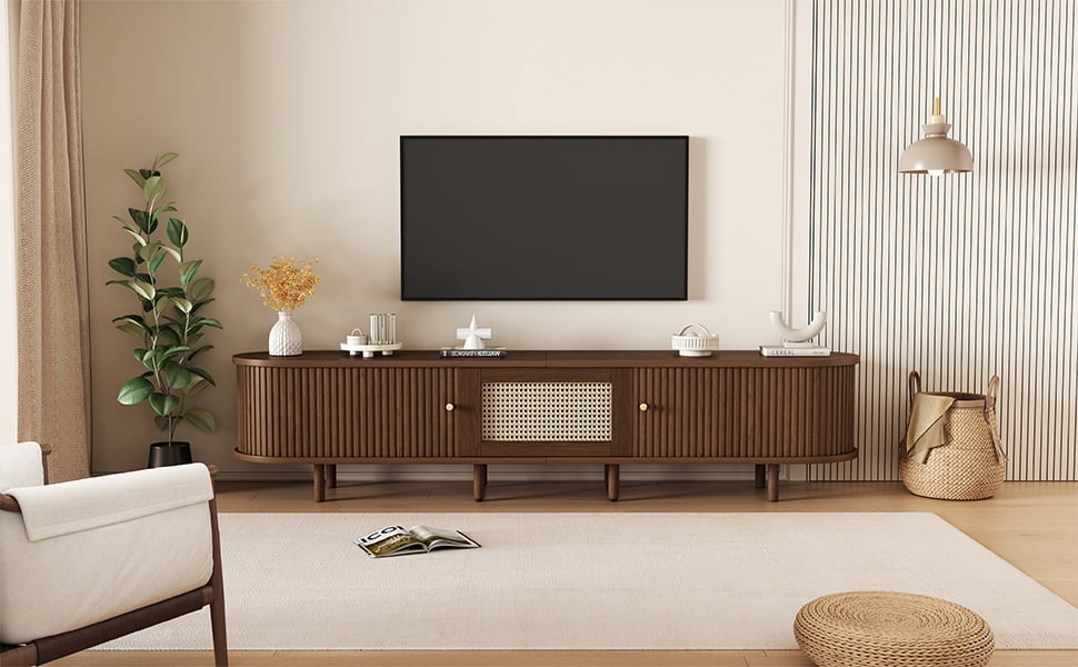 Noble House 64.8" TV Stand,Oval Rounded Corners Media Console for 65" TV,Dark Oak