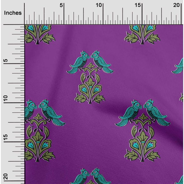 oneOone Cotton Poplin Fabric Leaves|Bird & Floral Block Fabric Prints By Yard 56 Inch Wide