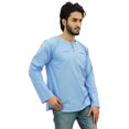thumbnail image 4 of Atasi Chemise à Manches Retroussables en Coton Bleu Kurta Col Rond pour Hommes-Moyen, 4 of 7