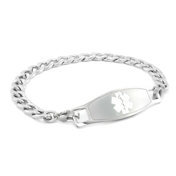 MedicEngraved Surgical 316L Stainless Steel Medical ID 7mm Curb Link Bracelet with Enamel Medical Tag - Medical Engraving Included