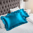 thumbnail image 1 of PiccoCasa 2Pcs Satin Ruffled Pillowcase Peacock Blue Queen, 1 of 8