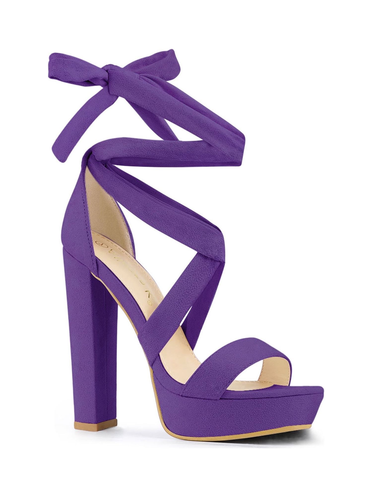 BLISSFUL STEP Sandales à Talon Bloc à Plateforme à Lacets pour Femme Violet (Taille 9,5)