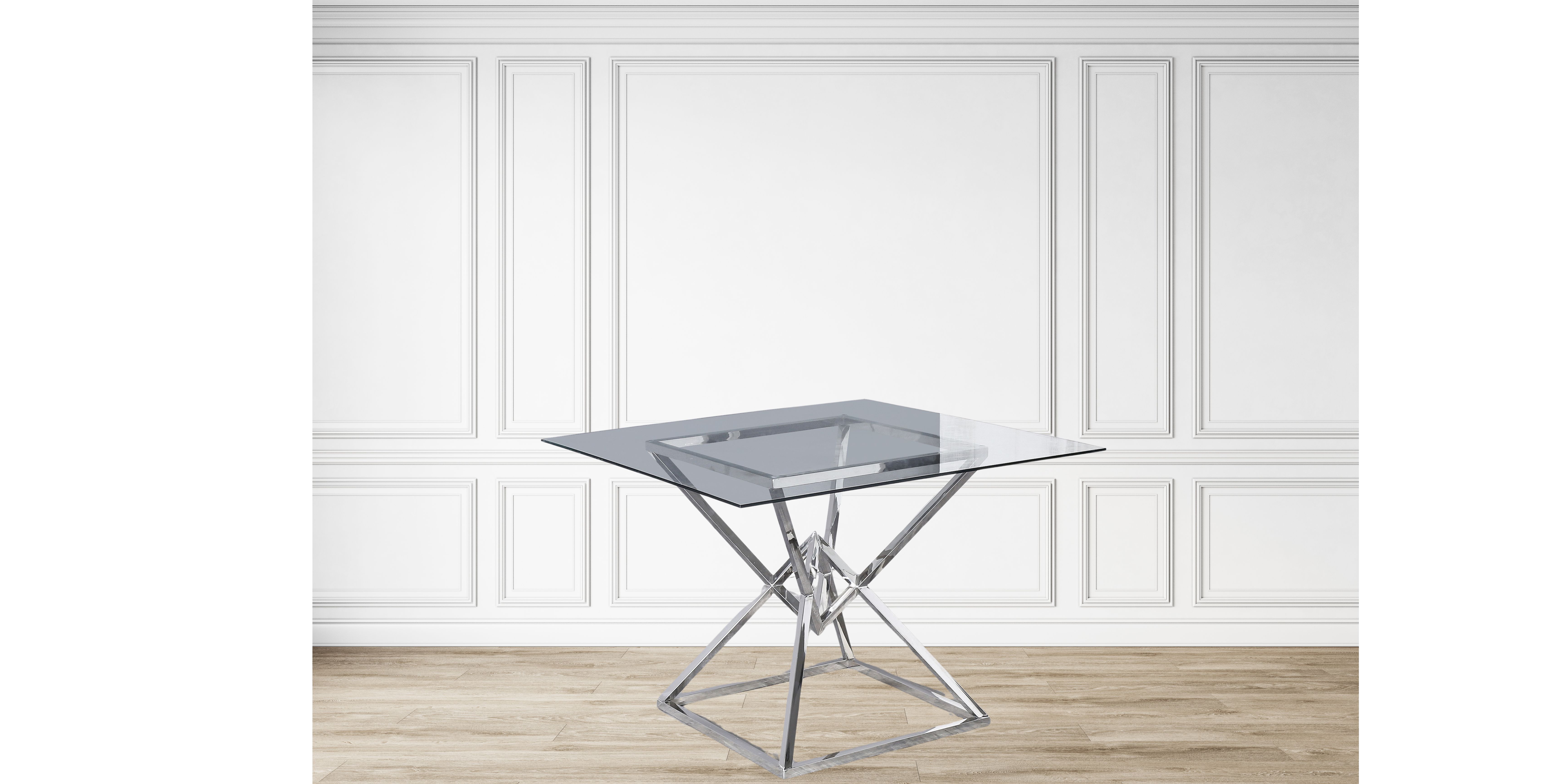 K-Living Juliet Tempered Glass Dining Table with Chrome Stainless Steel Base