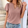 thumbnail image 4 of Birdeem Womens Spring and Summer Gold Lace Stitching V-Neck Solid Color Bottom T-Shirt Hollow Top, 4 of 8