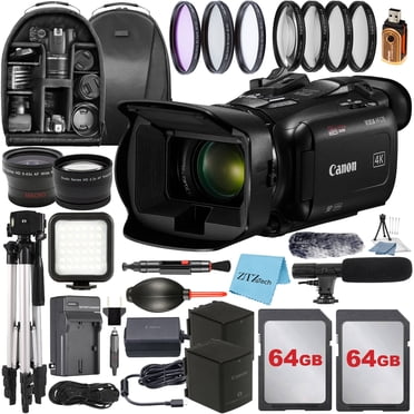 Canon Vixia HF G70 UHD 4K Camcorder with 2 Pack 64GB Memory Card + Case + Tripod + Wideangle Lens + LED Flash + Microphone + Filter Kit + ZeeTech Accessory Bundle