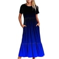 thumbnail image 1 of Penkiiy Robe à Manches Courtes pour Femmes à Imprimé Dégradé, Ample, Unie, Décontractée, d'Été, Fluide, à Étages, Longue Maxi avec Poches 2TG Bleu, 1 of 7