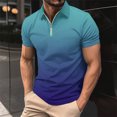 thumbnail image 4 of Chemises pour Hommes Imprimé Décontracté Manches Courtes Col Rabattu T-Shirt à Fermeture Éclair Blouse Tops, 4 of 5