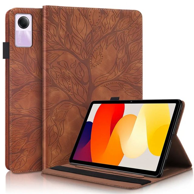 Arbre 3D Embossé pour Xiaomi Redmi Pad Redmi Pad Tablette Funda 10.61 Support à Rabat Étui Souple en TPU pour Funda Redmi Pad SE Étui Tablette RX Brun Redmi Pad SE 11 Pouces