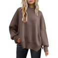 thumbnail image 1 of ORUYROP Women's Crewneck Batwing Long Sleeve Sweater 2023 Fall Oversized Ribbed Knit Side Slit Pullover Top, 1 of 7