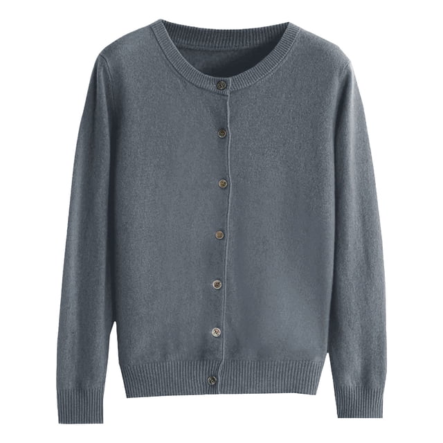 Hontri Cardigans pour Femmes Légers Offres à Moins de 15 $, Cardigan Basique pour Femmes à Col Rond, Manches Longues, Boutonné, Gris m