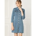 thumbnail image 3 of INSPIRE CHIC Robe-Chemise Ajustée en Denim pour Femmes à Manches 3/4 Boutonnée, 3 of 6