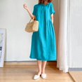 thumbnail image 2 of 2025 Robes Décontractées Courtes à Col Rond pour Dames Longueur Genou pour Femmes Manches Couleur Unie Ample Grande Taille Robe Nuisette Ajustée Mi-Longue, 2 of 5