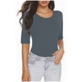 thumbnail image 1 of AherBiu T-Shirts pour Femmes Couleur Unie Manches 1/2 Col Rond Été Ajusté Extensible Confortable Basique, 1 of 6