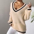 thumbnail image 2 of Timegard Chandails pour Femmes Col en V Profond Ample Confortable Mignon Chandail Blouse Automne Décontracté Manches Longues Hauts, 2 of 6