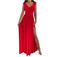 thumbnail image 1 of VEKDONE Mode Femme Été Uni Sans Manches Col en V Fendu Décontracté Dentelle Patchwork Robe Rouge TG, 1 of 9