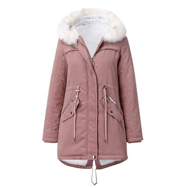 Womens Thick Fuzzy Fleece Parka Jacket Long Sleeve Hooded Coat Ladies Winter Warm Zipper Overcoat Outerwear