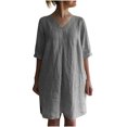 thumbnail image 1 of QIPOPIQ Robes pour Femmes Robe Fumée à Volants Manches Courtes Robe Décontractée Ample Robe d'Été Col en V Robe Unie Offres 2023, 1 of 9