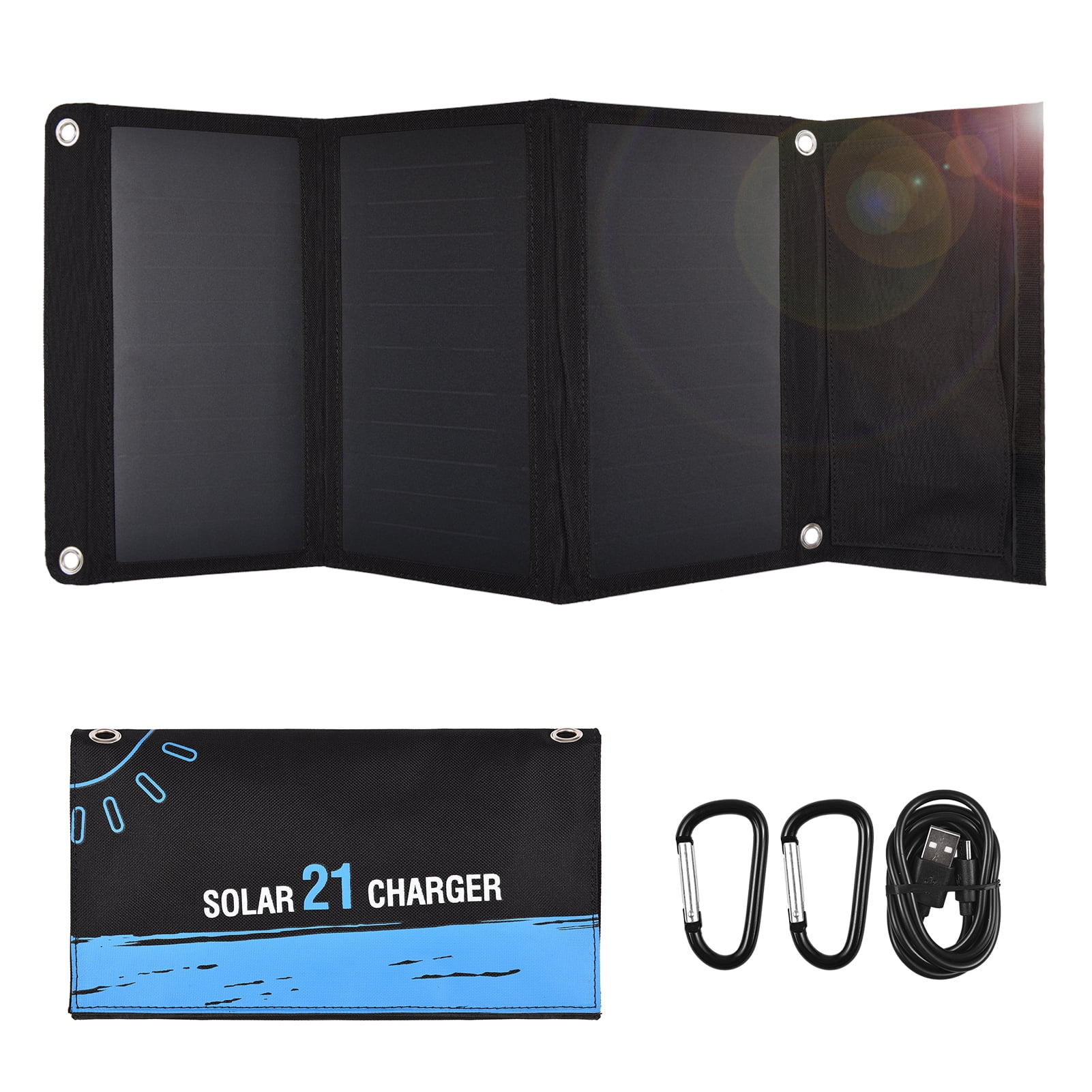 Chargeur de Panneau Solaire Portable pour le Camping, Étanche IPX5, 2 Ports USB/Type‐C