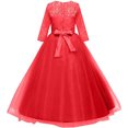 thumbnail image 3 of Robe Longue en Dentelle Florale Vintage pour Filles Manches 3/4 Robe de Soirée de Mariage Robe de Danse Formelle, 3 of 5