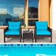 thumbnail image 3 of Gymax 3PCS Patio Outdoor Rattan Furniture Set w/ Coffee Table Turquoise Cushion, 3 of 10