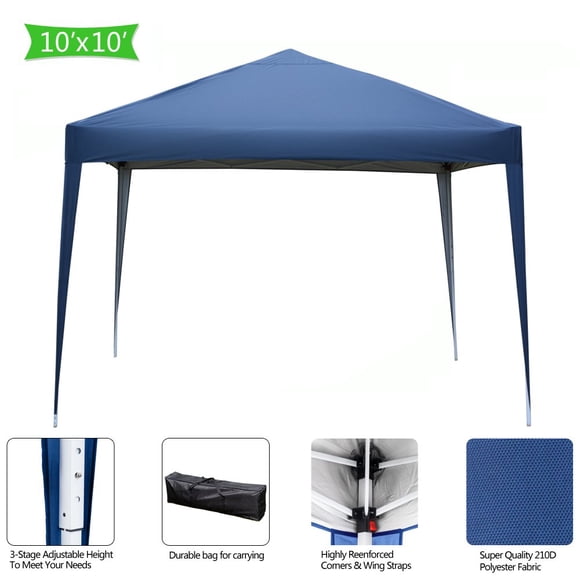 Abri d'Ombrage Pliable Pratique 10‘x10‘ à Angle Droit, Imperméable, pour Mariage, Fête, Extérieur, Bleu
