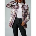 thumbnail image 2 of Women Plaid Flannel Shirt Jacket Button Down Lapel Long Sleeve Shacket Cardigan Coats Fall Spring Clothes, 2 of 6