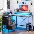 thumbnail image 3 of OUYAWEI 43 Inch Computer Desk, 3-Drawer L Shaped Desk with Power Outlets and Led Lights, Gaming Desk with Storage Shelves and Monitor Stand, Reversible for Home Office Study,Oak Ash, 3 of 9