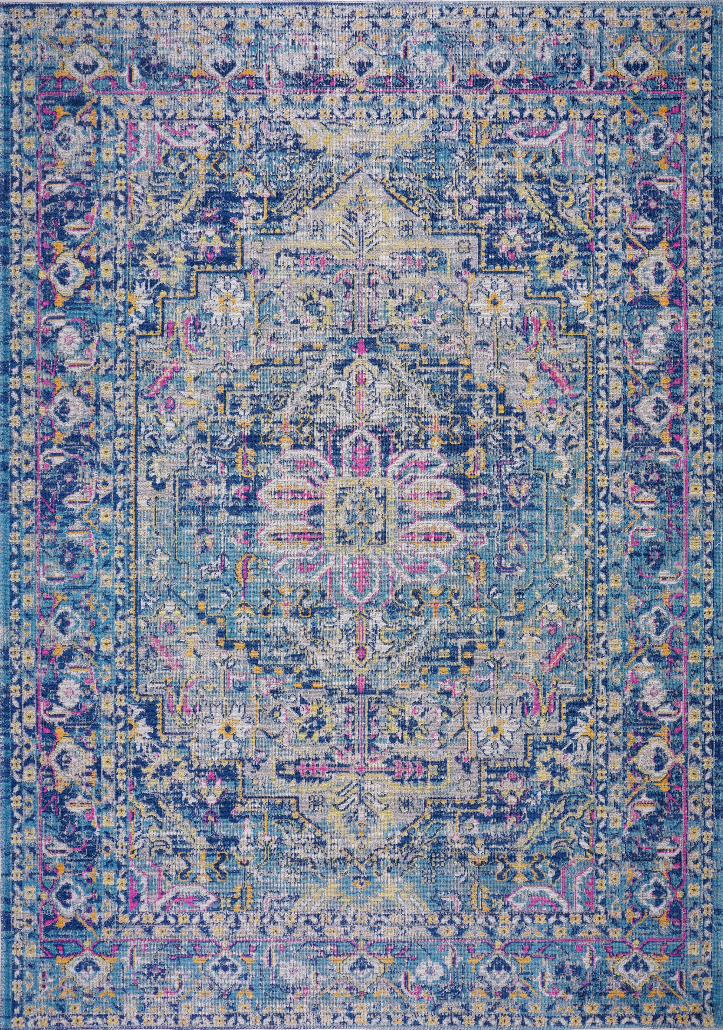 Rowen Dark Blue Traditional Indoor/Outdoor Area Rug 6'5" x 9'5"