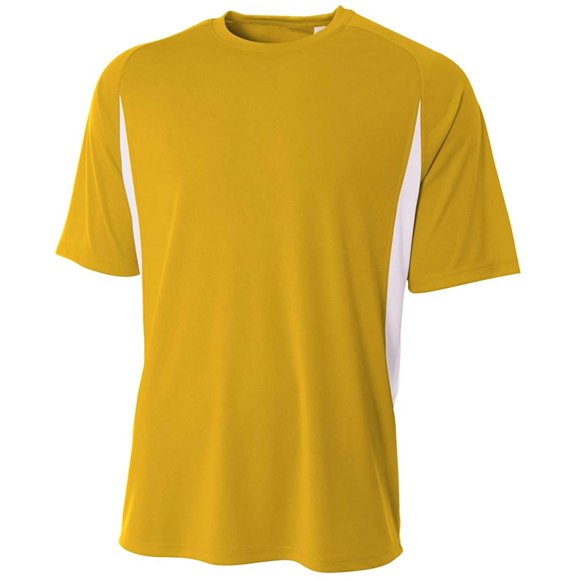 A4 Youth Cooling Performance Color Block Short Sleeve Tee, Gold/White, Large