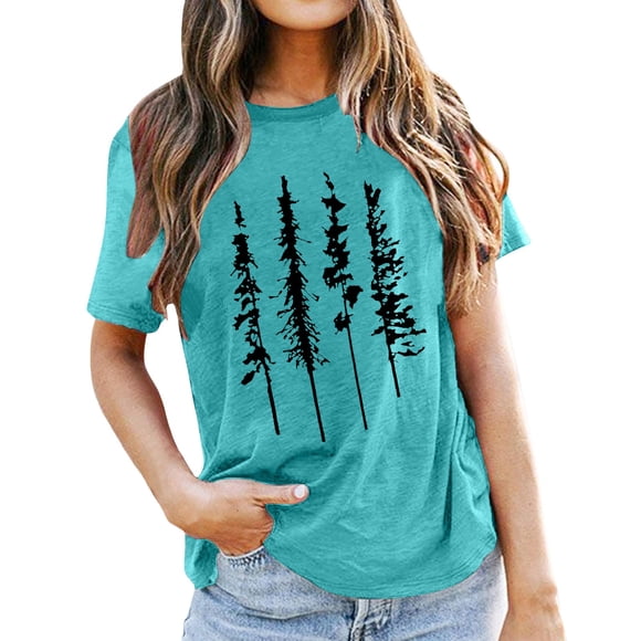 Fgnfyis T-Shirts pour Femmes Haut Ample pour Femmes T-Shirt Imprimé à Manches Courtes - Hauts Décontractés Stylés pour le Quotidien et les Activités de Loisirs Hauts pour Femmes Vert Menthe m