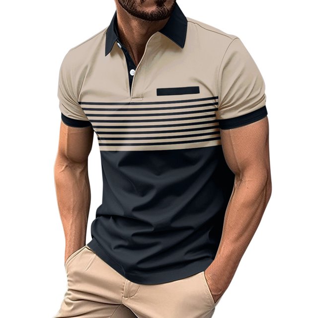 SHIXIAOO Men's Leisure Fashion Stripe Contrast Design Lapel Button Long Sleeve Tops Slipper with Memory Foam Raglan Shirt