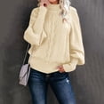 thumbnail image 3 of Ladies Mid Neck Sweater Patchwork Knitting Sweaters Loose Long Sleeve Knit Pullover Fleece Sweaters for Women Solid Color Sweater Pullover Fireside Sweater Top, 3 of 6