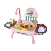 Siruishop Play Sink Toy with Kitchen Accessories Pretend Play Children Electric Dishwasher Playing Toy for Boys Girls Children Age 3-5 Pink