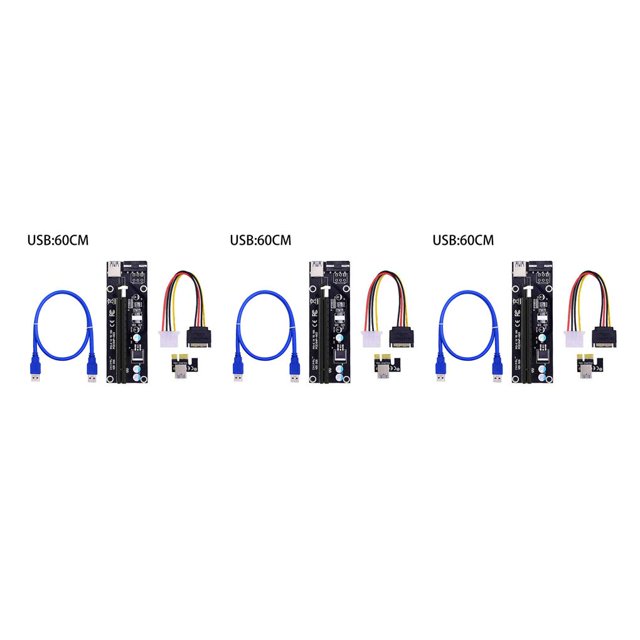 Ruiboury VER003 PCI-E Riser Card 30CM 60CM USB 3.0 Cable PCI 1X to 16X Extender PCI-E Adapter for GPU Miner Mining Black 60CM 3Set