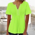 thumbnail image 2 of AherBiu Womens Tops Summer Button Round Neck Solid Color Ruched Dressy Casual Loose Tunics Tshirts, 2 of 4
