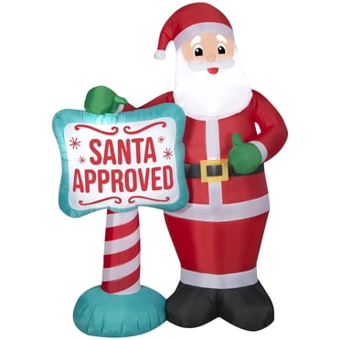 Père Noël gonflable de Noël avec panneau « SANTA APPROVED »