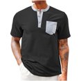 thumbnail image 1 of Mens Henley Shirts Short Sleeve Casual T-Shirts Colorblock Summer Button T Shirts Basic Tees with Pocket, 1 of 4