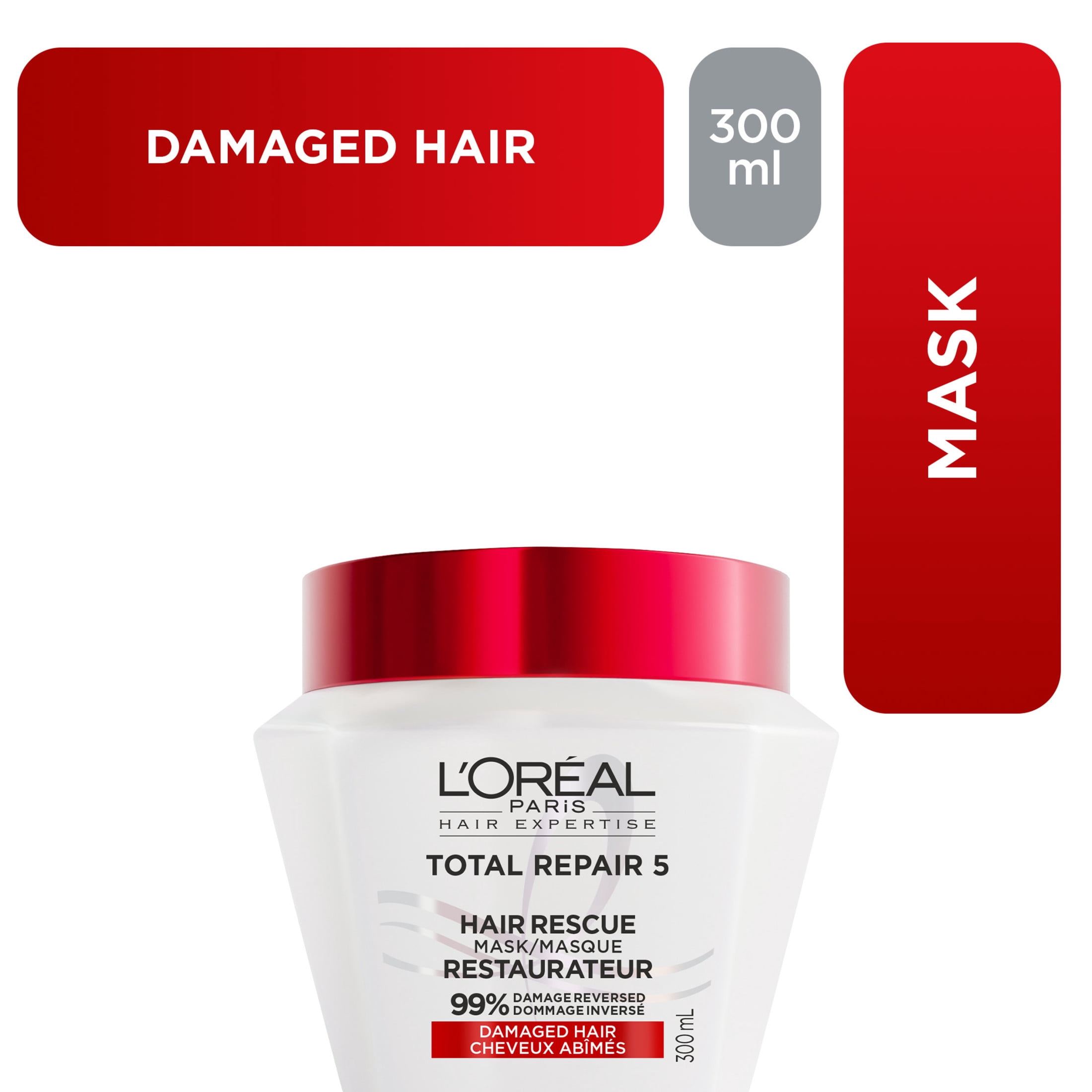 L'Oréal Paris Hair Expertise Total Repair 5 Hair Rescue Hair Mask, Ceramide Repair Concentrate, 300 ml