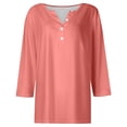 thumbnail image 5 of RXIRUCGD Haut/chemise Décontracté à Manches Longues et Col en V pour Femmes, Couleur Unie, Ample, avec Boutons, Rouge Melon D\'eau, Taille : m, 5 of 5