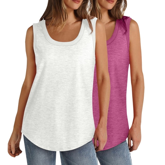 Yuyuzo 2 Pcs Débardeurs Grande Taille pour Femmes Sans Manches Col Rond T-Shirts Décontractés Amples Tunique d'Été